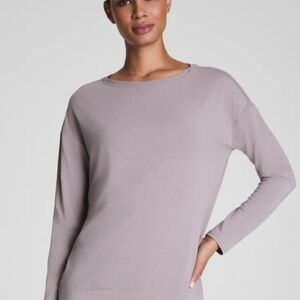 NWT SPANX Outpace Long Sleeve Crew Neck Relaxed Top XL IN COASTAL FOG